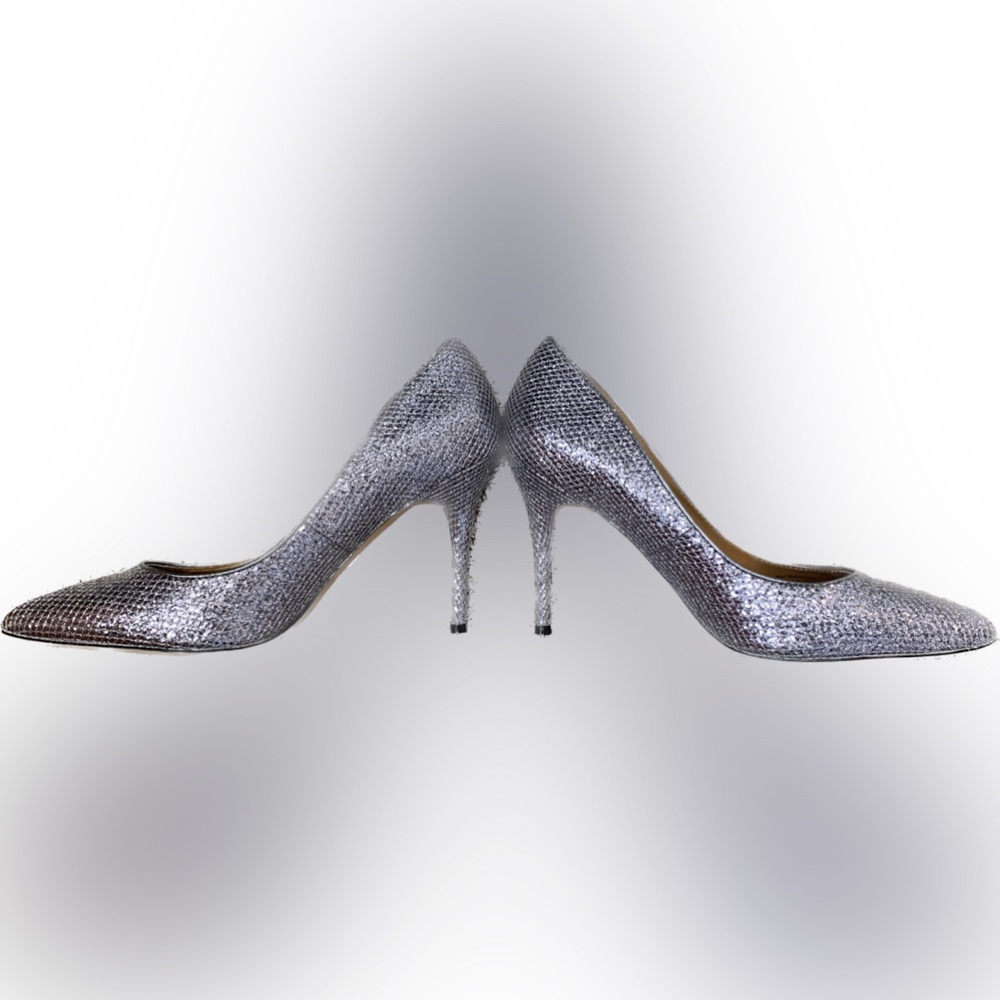 Jewel Badgley Mischka Womens Silver Rudy Glitter slip-on heels, Size 9.5